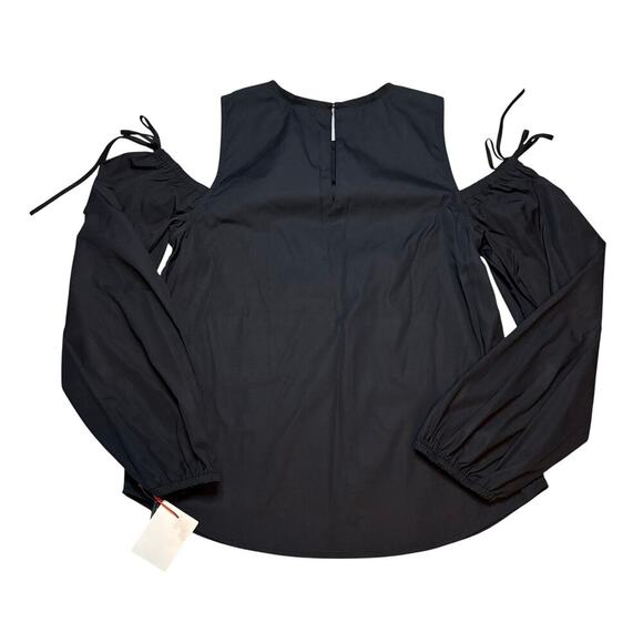 NWT Open Edit Black Cold Shoulder Puff Sleeve Cotton Blouse Top M - Picture 6 of 8